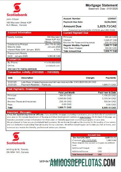 Declaração de hipoteca do Banco Scotiabank do Canadá modelo
